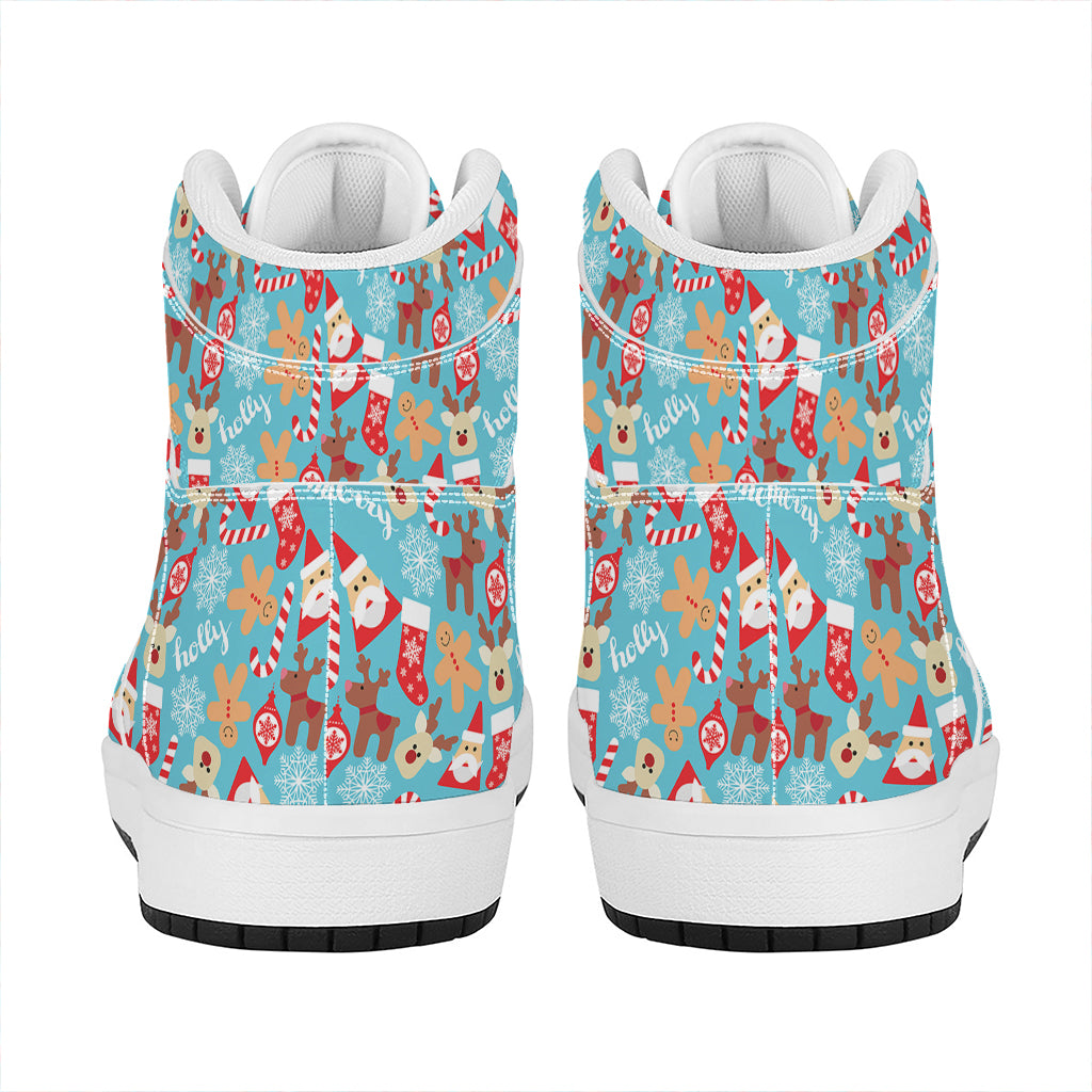 Christmas High Top Leather Sneakers with Fun Holiday Patterns