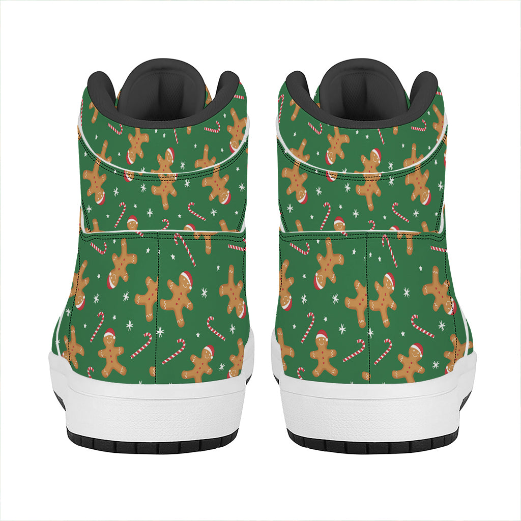 Christmas High Top Leather Sneakers with Gingerbread Print