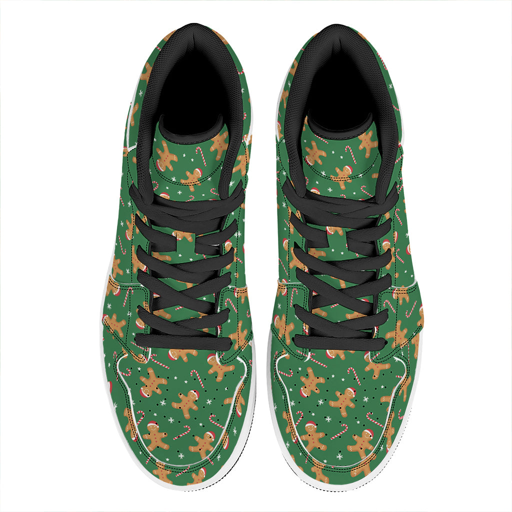 Christmas High Top Leather Sneakers with Gingerbread Print