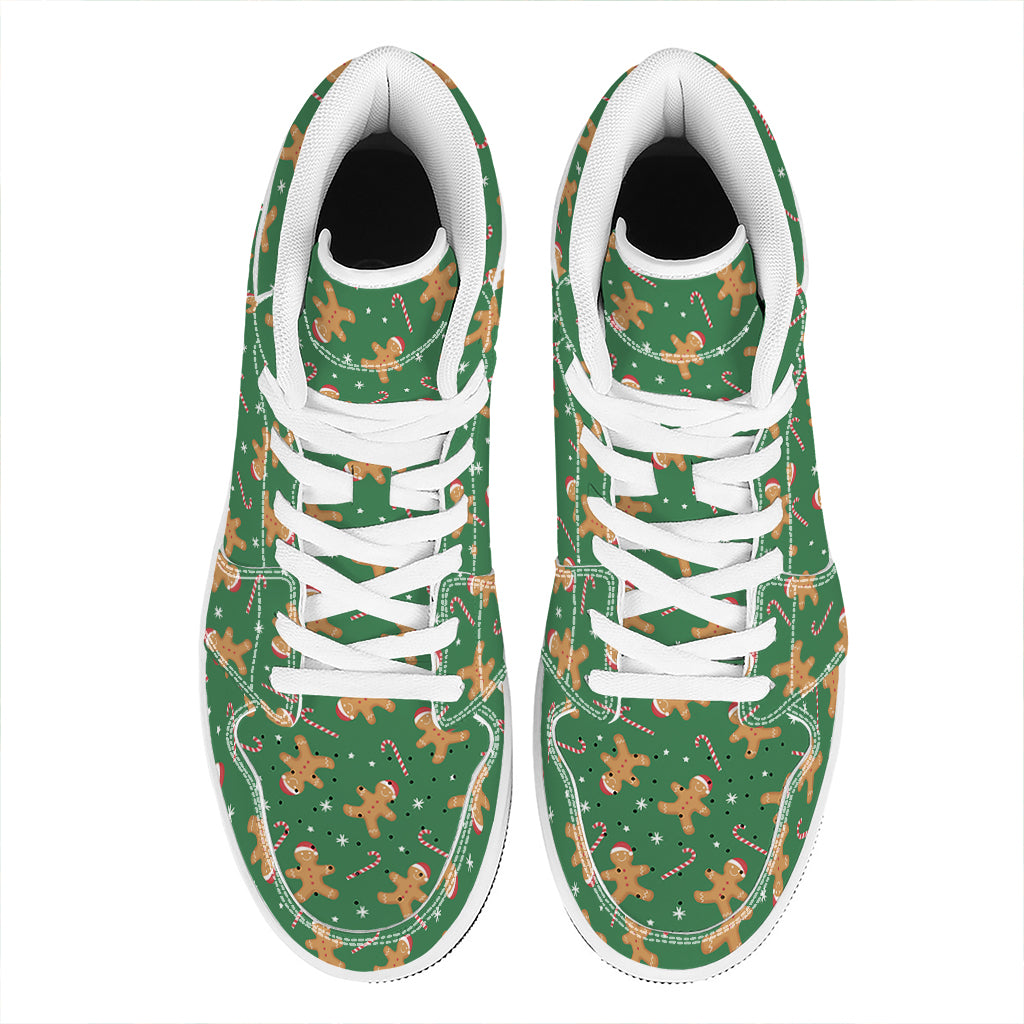 Christmas High Top Leather Sneakers with Gingerbread Print