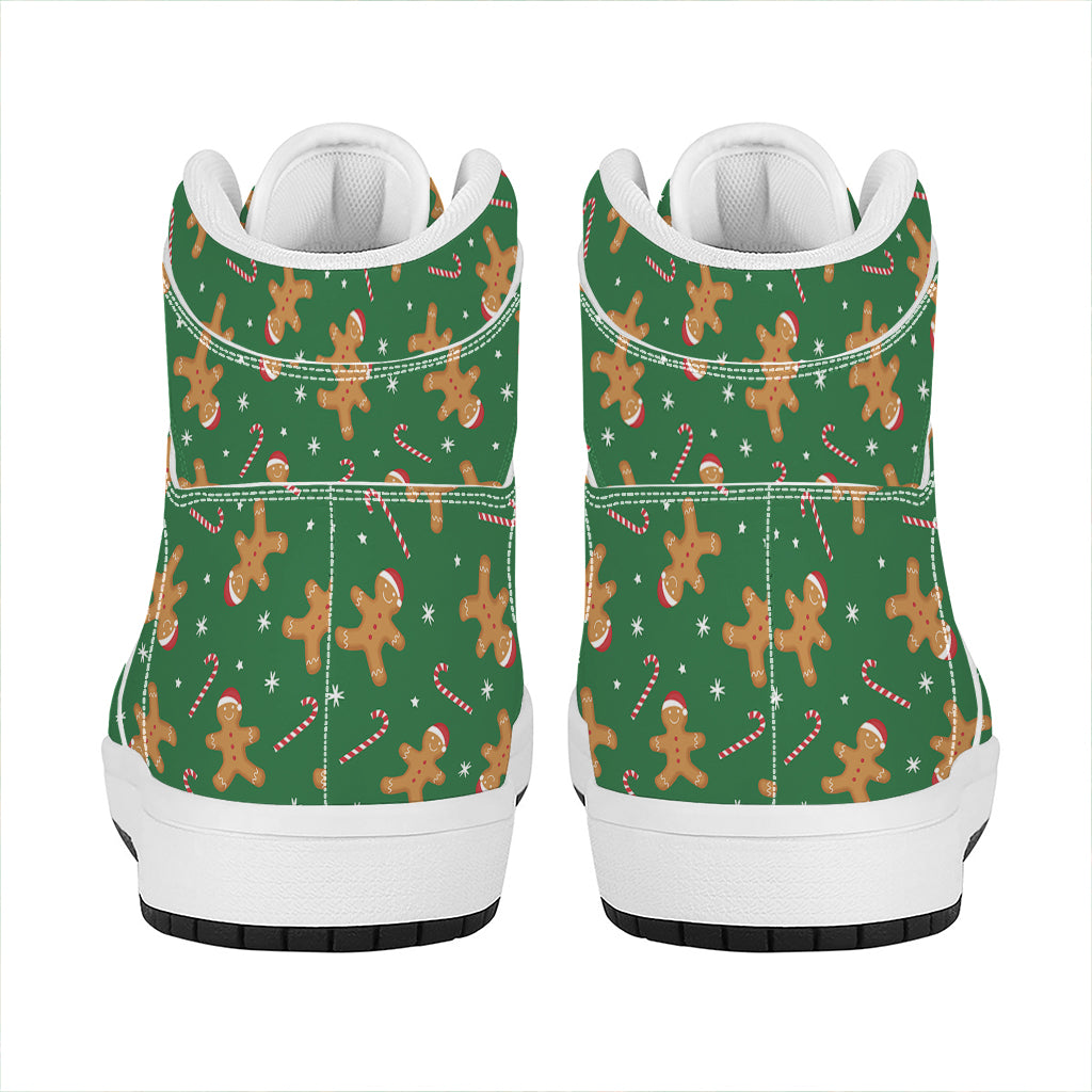 Christmas High Top Leather Sneakers with Gingerbread Print