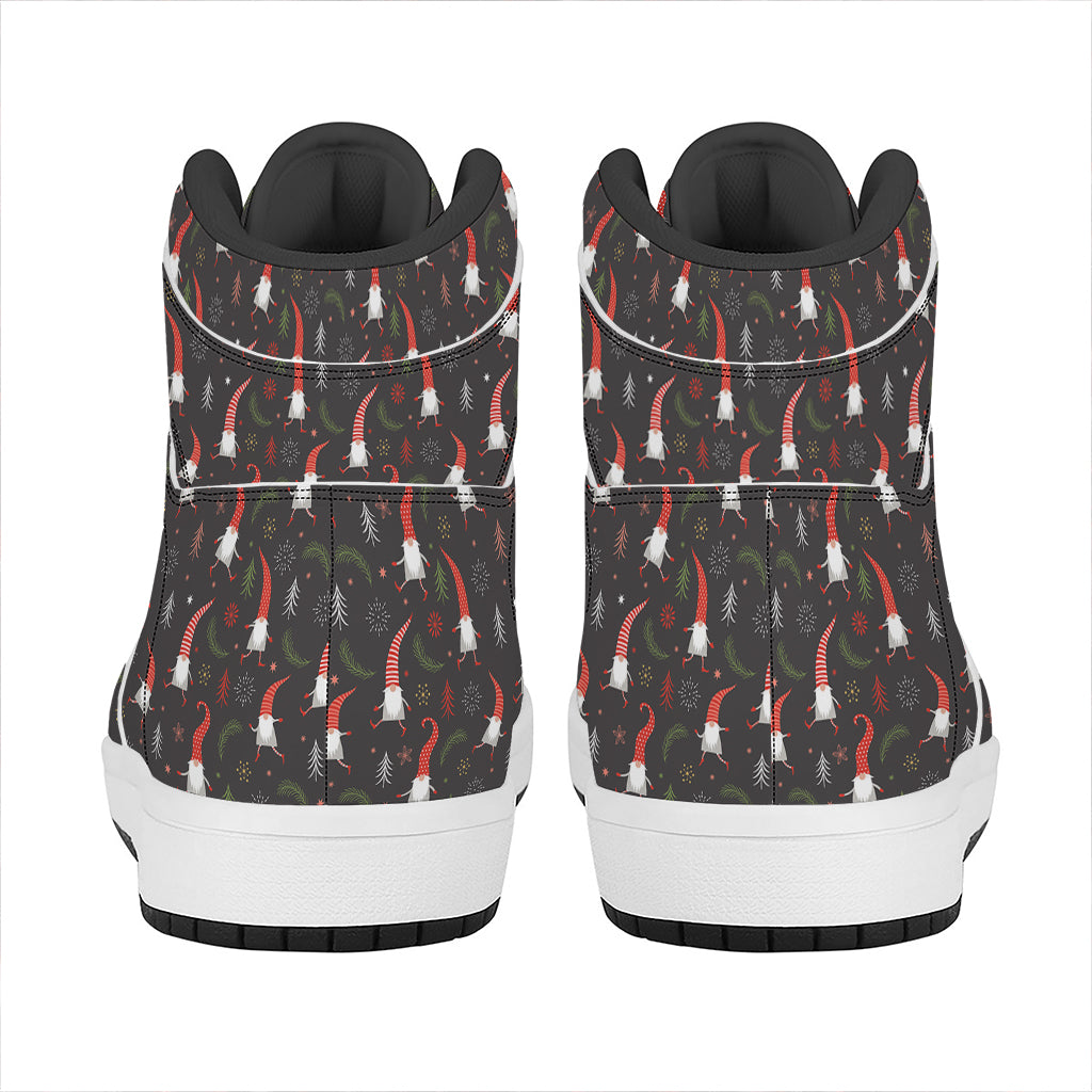 Christmas High Top Leather Sneakers with Gnome Pattern Design