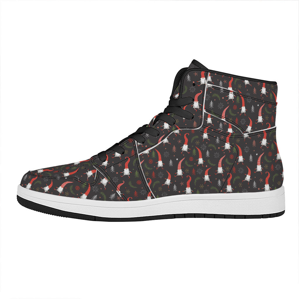 Christmas High Top Leather Sneakers with Gnome Pattern Design