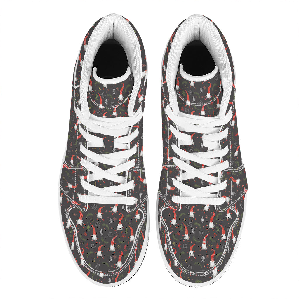 Christmas High Top Leather Sneakers with Gnome Pattern Design