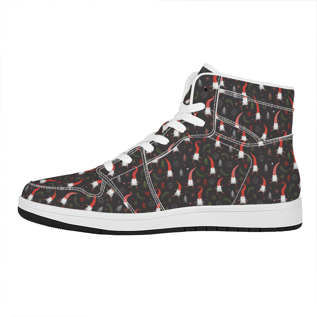 Christmas High Top Leather Sneakers with Gnome Pattern Design