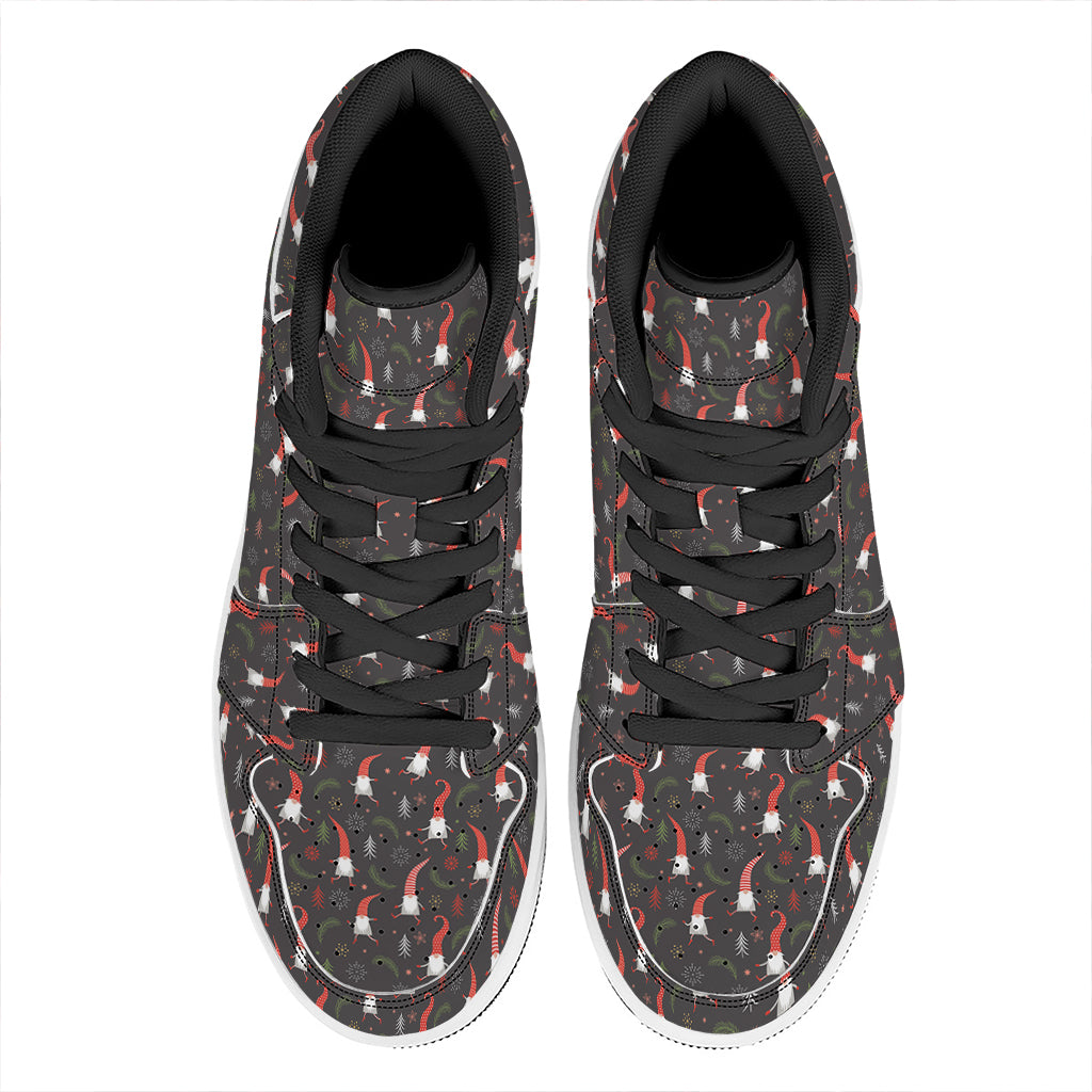 Christmas High Top Leather Sneakers with Gnome Pattern Design