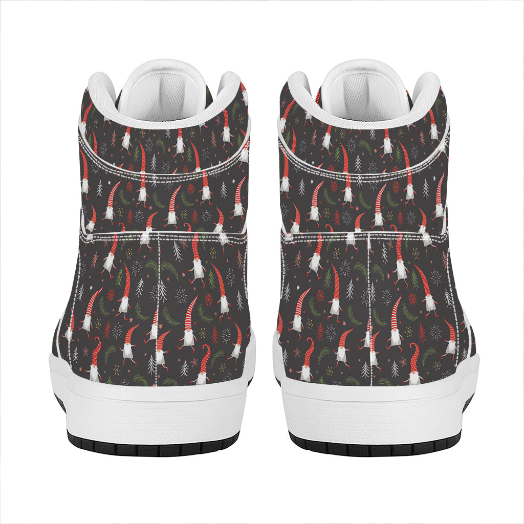 Christmas High Top Leather Sneakers with Gnome Pattern Design