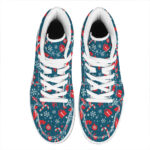 Christmas High Top Leather Sneakers with Holiday Elements Pattern