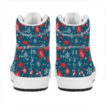 Christmas High Top Leather Sneakers with Holiday Elements Pattern