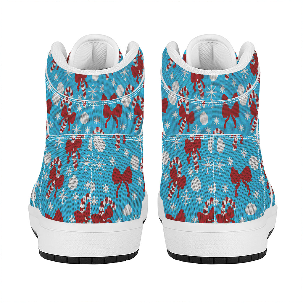 Christmas High Top Leather Sneakers with Knitted Pattern Design