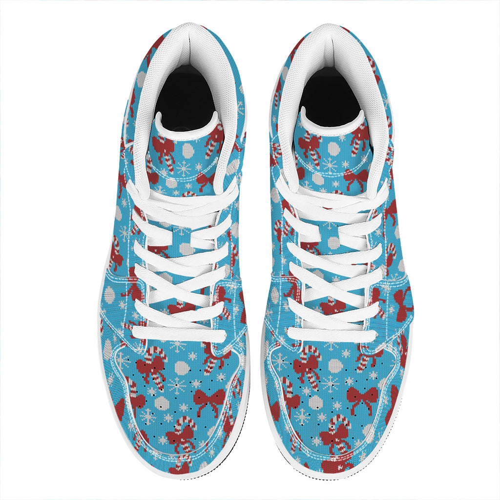 Christmas High Top Leather Sneakers with Knitted Pattern Design