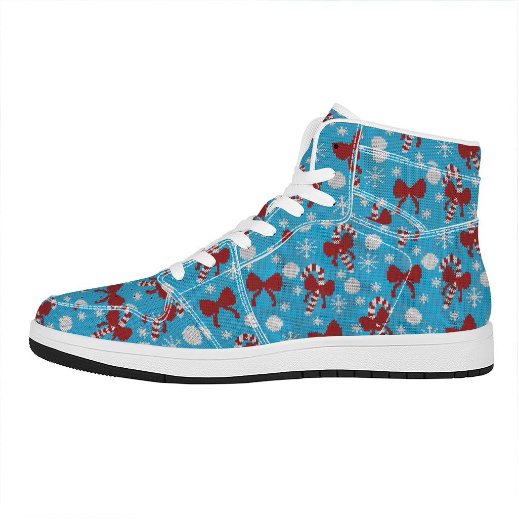 Christmas High Top Leather Sneakers with Knitted Pattern Design