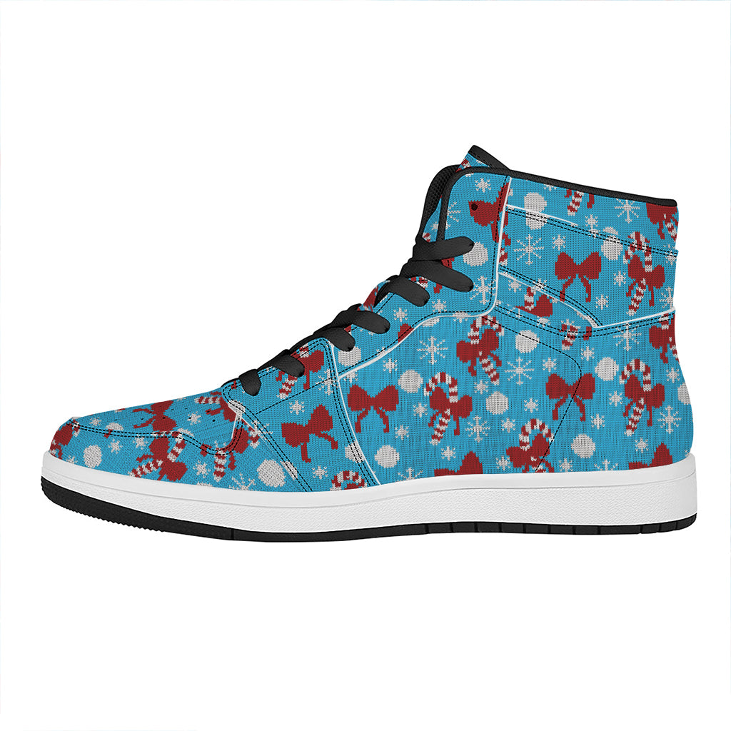 Christmas High Top Leather Sneakers with Knitted Pattern Design