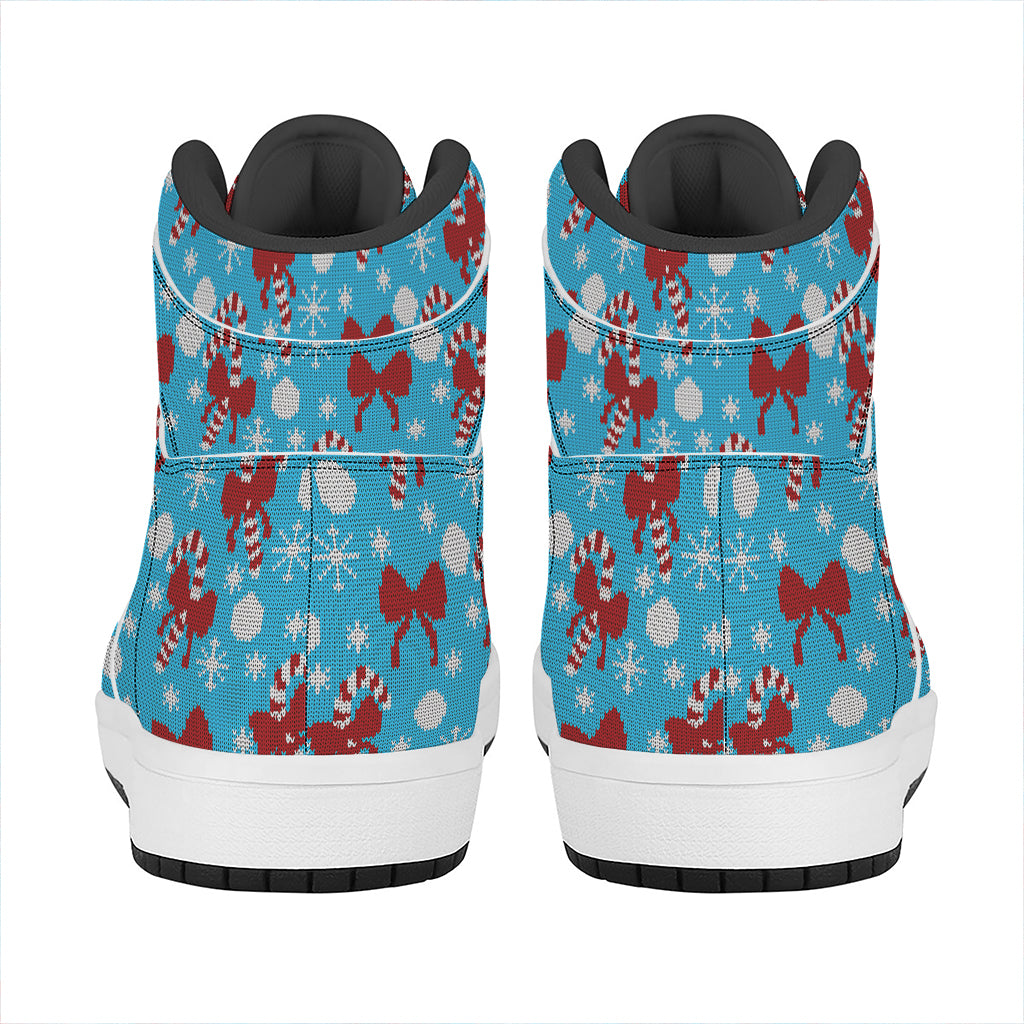 Christmas High Top Leather Sneakers with Knitted Pattern Design