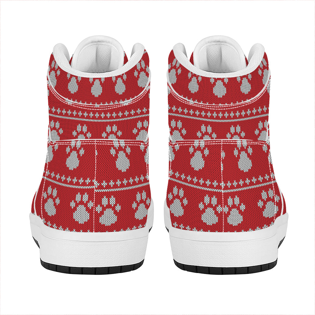 Christmas High Top Leather Sneakers with Knitted Paw Print Design