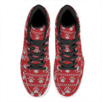 Christmas High Top Leather Sneakers with Knitted Paw Print Design