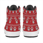 Christmas High Top Leather Sneakers with Knitted Paw Print Design