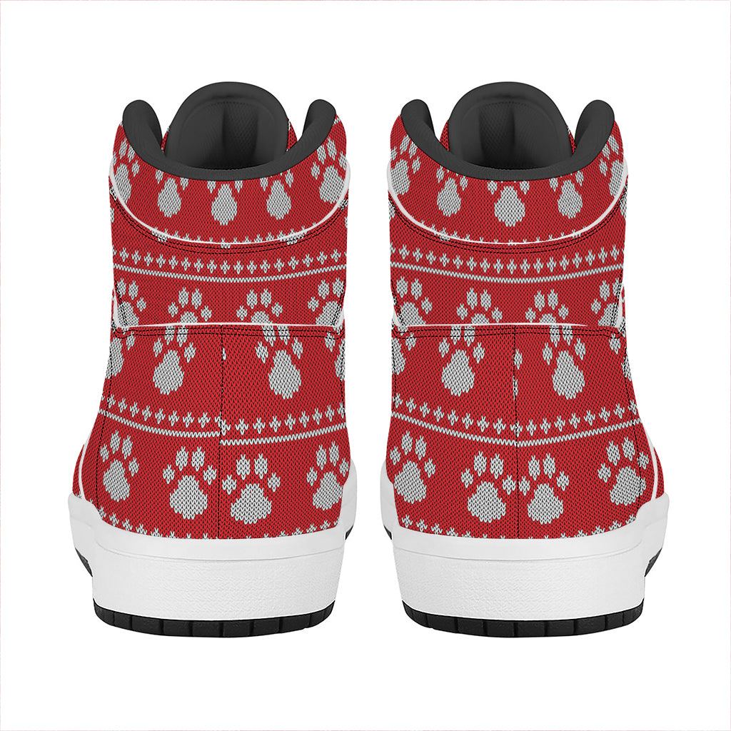 Christmas High Top Leather Sneakers with Knitted Paw Print Design