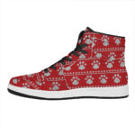 Christmas High Top Leather Sneakers with Knitted Paw Print Design