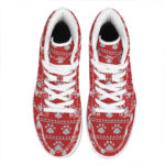 Christmas High Top Leather Sneakers with Knitted Paw Print Design