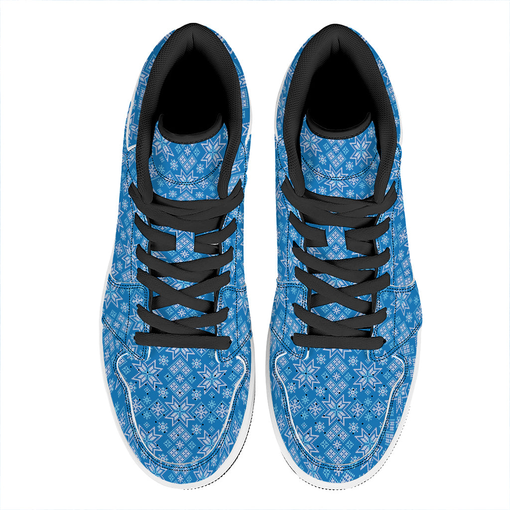 Christmas High Top Leather Sneakers with Nordic Knitted Pattern Design