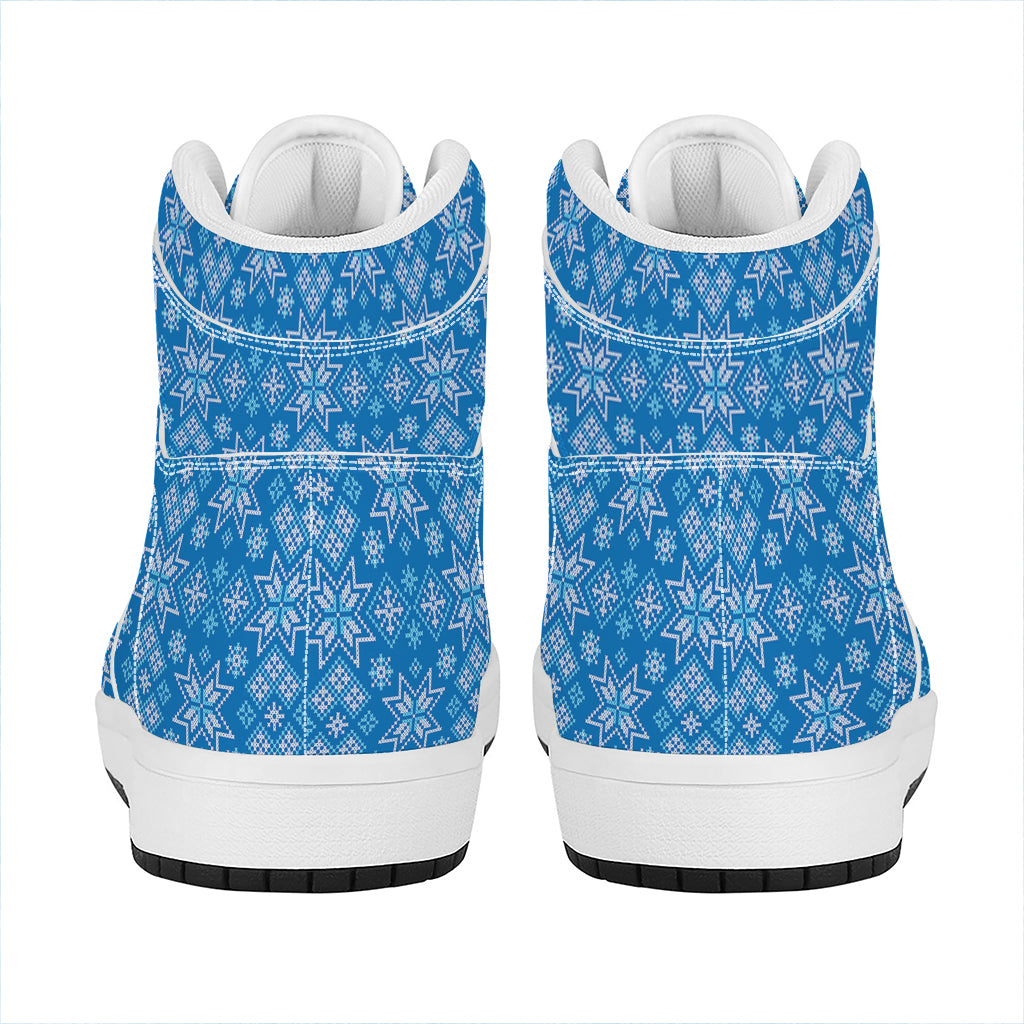 Christmas High Top Leather Sneakers with Nordic Knitted Pattern Design