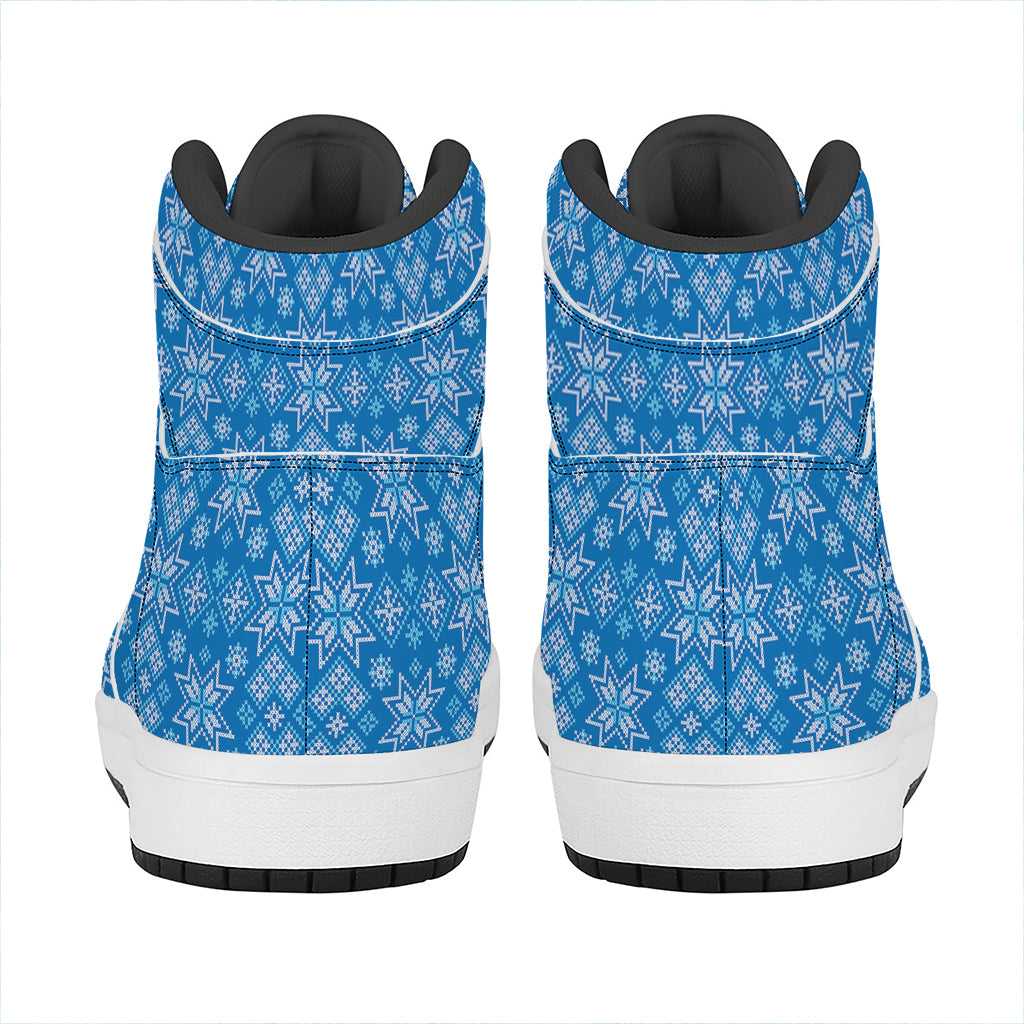 Christmas High Top Leather Sneakers with Nordic Knitted Pattern Design