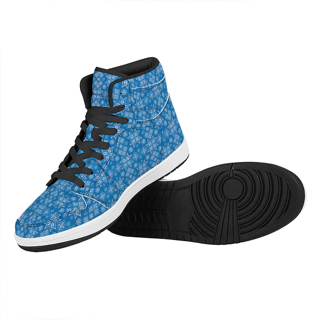 Christmas High Top Leather Sneakers with Nordic Knitted Pattern Design