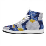 Christmas High Top Leather Sneakers with Penguin Knitted Design