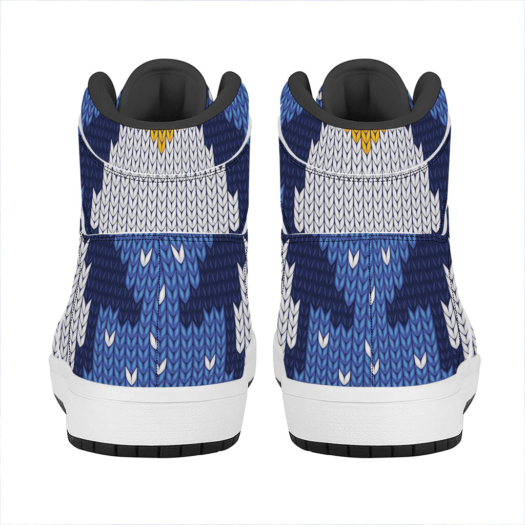 Christmas High Top Leather Sneakers with Penguin Knitted Design