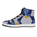 Christmas High Top Leather Sneakers with Penguin Knitted Design