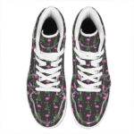 Christmas High Top Leather Sneakers with Pink Flamingo Pattern