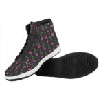 Christmas High Top Leather Sneakers with Pink Flamingo Pattern