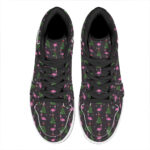 Christmas High Top Leather Sneakers with Pink Flamingo Pattern