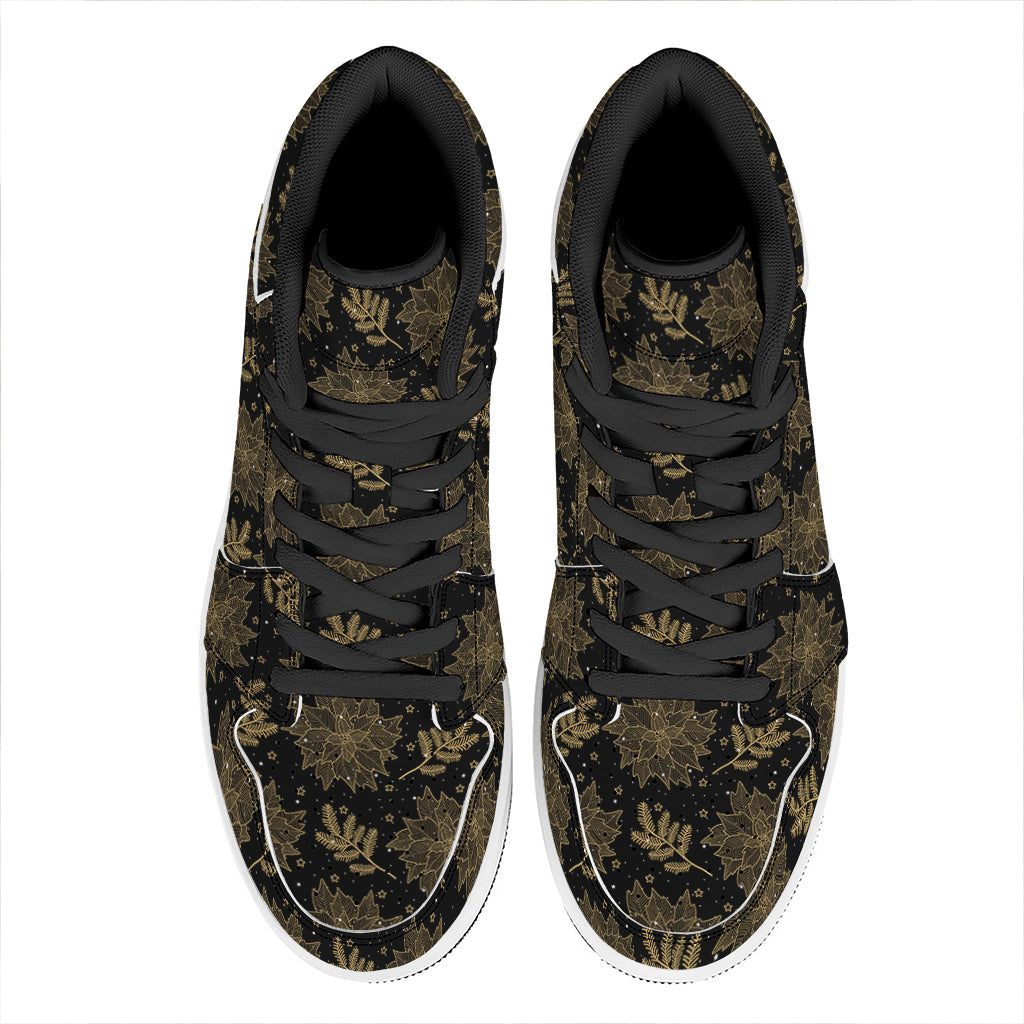 Christmas High Top Leather Sneakers with Poinsettia Design