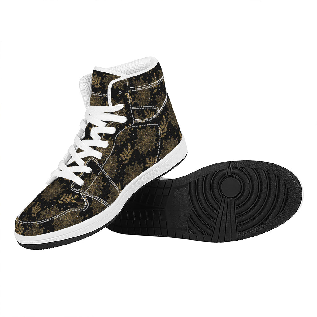 Christmas High Top Leather Sneakers with Poinsettia Design