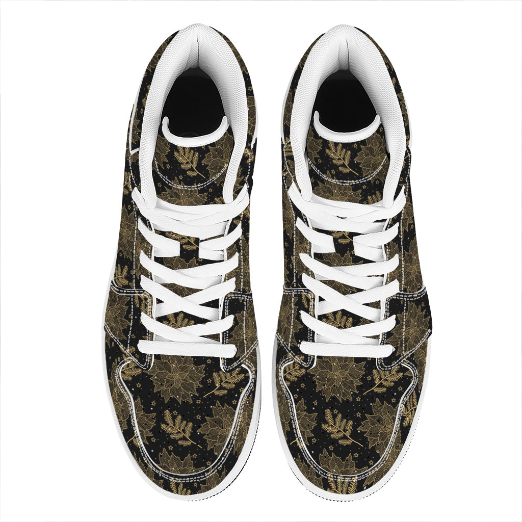 Christmas High Top Leather Sneakers with Poinsettia Design