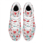 Christmas High Top Leather Sneakers with Poinsettia Floral Print