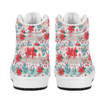 Christmas High Top Leather Sneakers with Poinsettia Floral Print