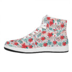 Christmas High Top Leather Sneakers with Poinsettia Floral Print