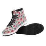 Christmas High Top Leather Sneakers with Poinsettia Floral Print