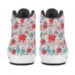 Christmas High Top Leather Sneakers with Poinsettia Floral Print