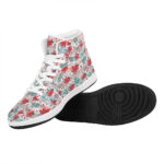 Christmas High Top Leather Sneakers with Poinsettia Floral Print