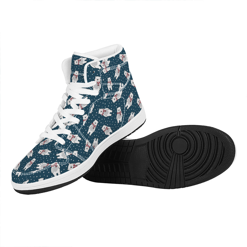 Christmas High Top Leather Sneakers with Polar Bear Print