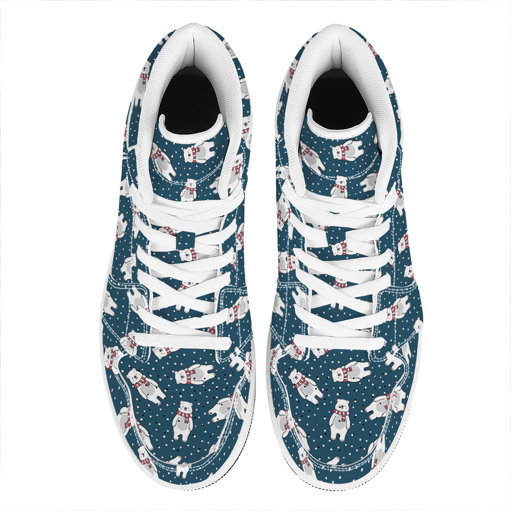 Christmas High Top Leather Sneakers with Polar Bear Print