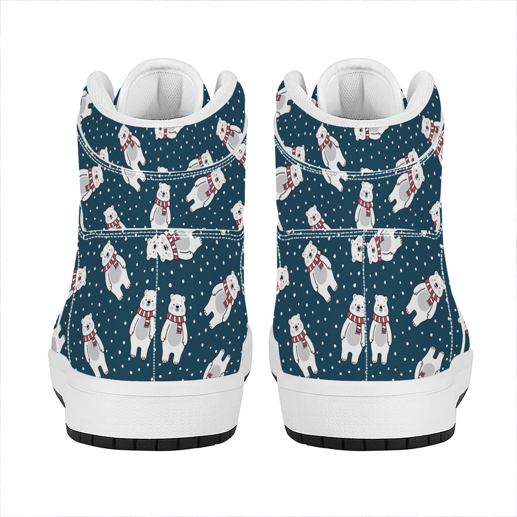 Christmas High Top Leather Sneakers with Polar Bear Print