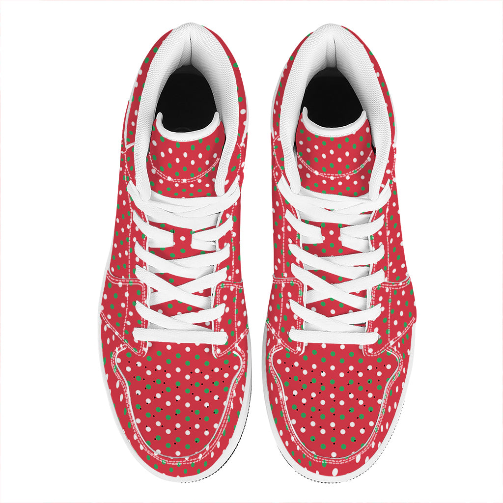 Christmas High Top Leather Sneakers with Polka Dot Design