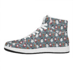 Christmas High Top Leather Sneakers with Santa Claus and Friends Design