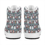 Christmas High Top Leather Sneakers with Santa Claus and Friends Design