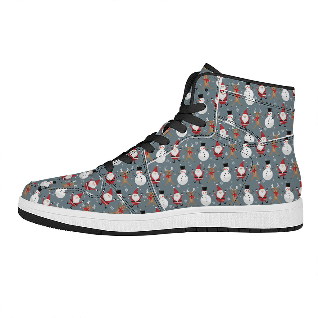 Christmas High Top Leather Sneakers with Santa Claus and Friends Design